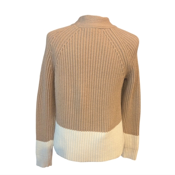 New Banana Republic Sweater Tan/Ivory Neutral Ribbed Knit Cotton Blend Cropped - Picture 2 of 8
